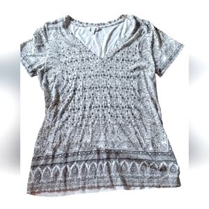 Lucky Brand White & Gray Geometric Floral Shirt, Size SP